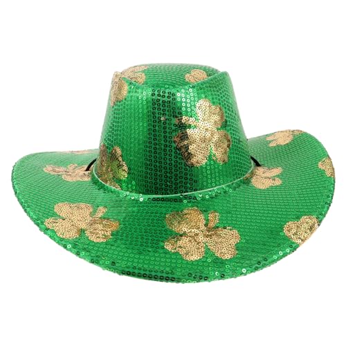 SHOWERORO Cowboyhut Mit Pailletten St. Patricks Day Kostüm Party-cosplay-hut Halloween-cowgirl-hut Männer Hut Partyhut Pailletten-cowgirl-hut Modischer Cowgirl-hut Modischer Westernhut Tuch von SHOWERORO