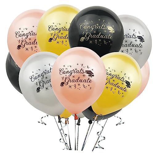 SHOWERORO Konfetti Luftballons Für Die Abschlussfeier Schwarze Und Goldene Party Deko Ballons Für Graduierung Und Festlichkeiten von SHOWERORO