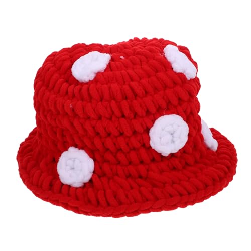 SHOWERORO Pilzhut fleece cap strickmützen Karnevalsmütze lustiger Hut Pilzkappen Hut Requisiten Hutverzierung Atmungsaktive Mütze Wintermütze Eimerhut Unisex-Hut Dicker Samtfaden rot von SHOWERORO