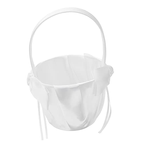 SHOWERORO Rattan Korb Geschenkkorb Für Teenager-mädchen Blumenkorb Für Blumenmädchen Romantischer Hochzeitskorb Mädchen Anzug Blütenblätter Zur Hochzeit Schleife Hochzeitskorb Weiß Stoff von SHOWERORO