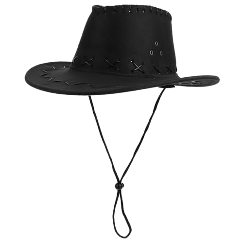 SHOWERORO Niedlicher Cowboyhut für Kinder schwarz 54 cm Größe Unisex Western-Cowgirlhut dekorativer Partyhut Kostümzubehör von SHOWERORO