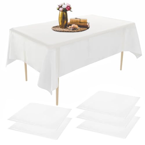 5 Stücke Weiße Tischdecke, Tischdecke Biertisch(137 * 183cm), Tischdecke Einweg Weiß, Biertisch Bierbank Tischdecke, Tischdecken für Geburtstag,Hochzeit,Party,Grillen,Picknick-Dekoration von SHOWHEEL