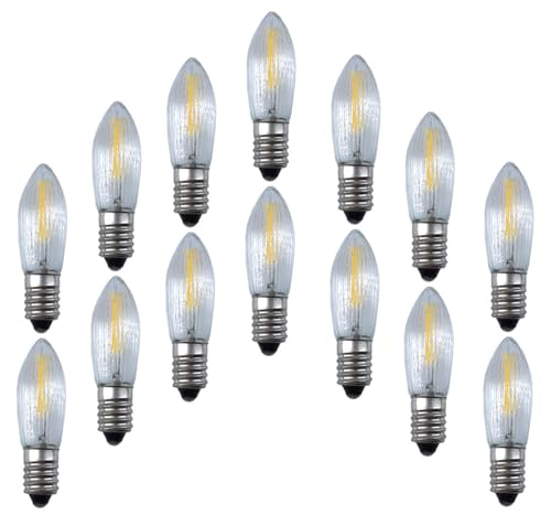 14 Stück LED Filament Topkerze 34V 0,2W E10 für Schwibbogen mit 7 Brennstellen, Riffelkerze Ersatzlampe Lichterkette, Pyramide von HJZWTS