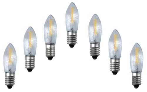 7 Stück LED Filament Topkerze 34V 0,2W E10 für Schwibbogen mit 7 Brennstellen, Riffelkerze Ersatzlampe für Lichterkette, Pyramide etc. von HJZWTS