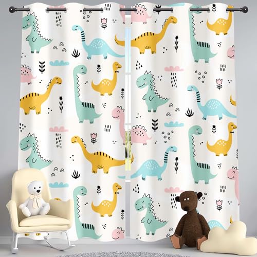 SHROUDEX Kinder Vorhang Blickdicht Thermovorhang Dinosaurier Muster Gardinen Wohnzimmer Vorhänge Dinosaurier-Vorhänge Tiere Wildtiere Dino Druck Muster Gardinen (6,183×160BxH (91.5×160cm×2)) von SHROUDEX