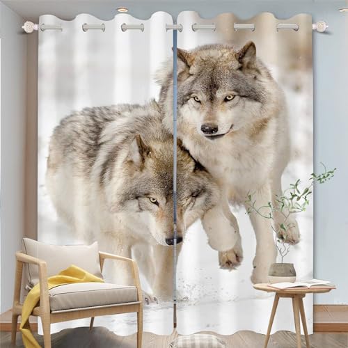 SHROUDEX Tier Wolf Verdunklungsvorhänge Kinderzimmer Jungen 3D Wolf Vorhang Blickdicht Gardinen Wolf Blickdichter Vorhänge Mit Ösen (3,183×160BxH (91.5×160cm×2)) von SHROUDEX