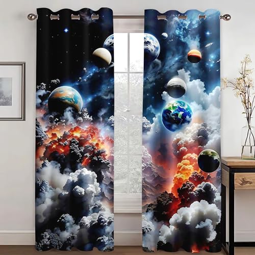 SHROUDEX Universum Planet Verdunkelungsvorhänge Weltraum Sternenklar vorhänge Mit Ösen 3D Druck Sternenklar Vorhänge Für Kinderzimmer, 2 Paneele (9,183x160cm(2x91x160cm)) von SHROUDEX