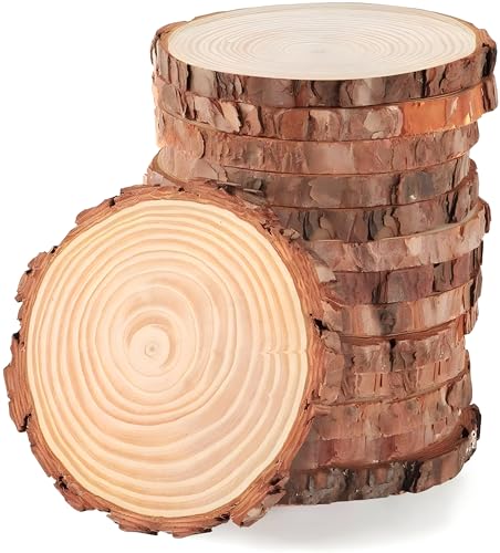 SHSHbuy 10Pcs Wood Slices,Natürliche Holzscheiben,10 Stücke Holz Log Scheiben,8-10CM Unvollendete Holzkreise für DIY Handwerk Holz-Scheiben Hochzeit Mittelstücke Weihnachten Dekoration von SHSHbuy