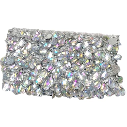 2 Yards×3.5cm Hängende Perlen Fringe Spitze Strass Geflochtene Bänder Pailletten Quaste Trim Strassperlen Fransenbesatz Fransenborte zum Nähen Acryl Perle Quastenbesatz Tanzfransen DIY Kleidung von SHTGOI