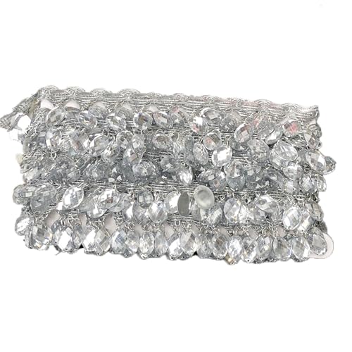 8 Yards×3.5cm Hängende Perlen Fringe Spitze Strass Geflochtene Bänder Pailletten Quaste Trim Strassperlen Fransenbesatz Fransenborte zum Nähen Acryl Perle Quastenbesatz Tanzfransen DIY Kleidung von SHTGOI