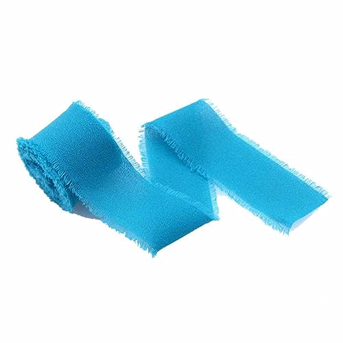 SHTGOI 1 Rolle Chiffonband 4cm Breit Schleifenband Ribbon Geschenkband Chiffon Band mit Handgerissene Fransen Stoffband Dekoband für Hochzeit Geburtstag Blumenstrauß Geschenkverpakung Blau von SHTGOI