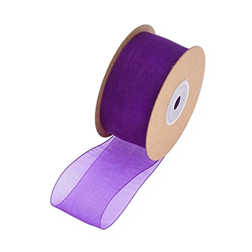 SHTGOI 1 Rolle Organzaband 2,5cm x 22m Organza Bänder Transparentes Schleifenband Chiffonband Geschenkband Chiffon Dekoband Satinband für DIY Geschenkverpackung Blumenstrauß Dekoration Dunkellila von SHTGOI