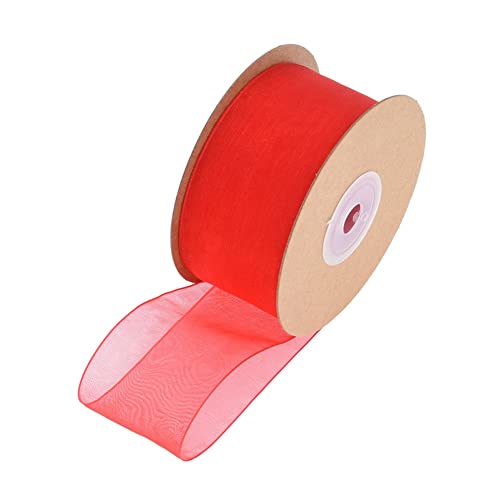 SHTGOI 1 Rolle Organzaband 2,5cm x 22m Organza Bänder Transparentes Schleifenband Chiffonband Geschenkband Chiffon Dekoband Satinband für DIY Geschenkverpackung Blumenstrauß Dekoration Groß Rot von SHTGOI