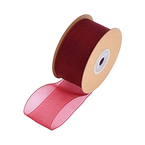 SHTGOI 1 Rolle Organzaband 3,8cm x 22m Organza Bänder Transparentes Schleifenband Chiffonband Geschenkband Chiffon Dekoband Satinband für DIY Geschenkverpackung Blumenstrauß Dekoration Rotwein von SHTGOI