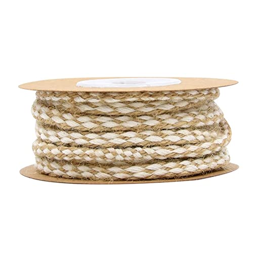 SHTGOI 1 Rollen Hanfseil 10 Yards Bunte Geflochten Juteschnur 5mm Natur Juteseil 8 Stränge Jute Schnur Vintage Baumwollseil Bastelschnur Gartenschnur für Basteln Geschenke Verpackung Jute+Weiß von SHTGOI