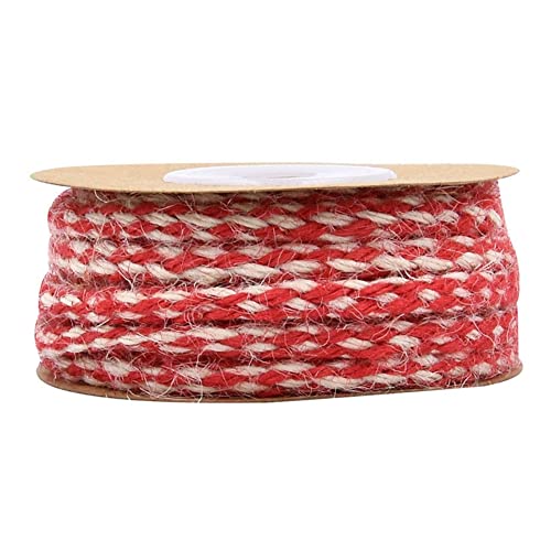 SHTGOI 1 Rollen Hanfseil 5 Yards Bunte Geflochten Juteschnur 5mm Natur Juteseil 8 Stränge Jute Schnur Vintage Baumwollseil Bastelschnur Gartenschnur für Basteln Geschenke Verpackung Rot+Weiß von SHTGOI