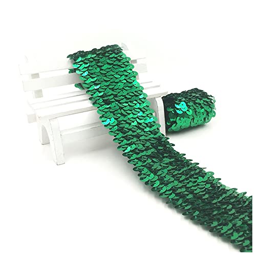 SHTGOI 1 Rollen Paillettenband 48mm Breit Glitzer Pailletten Band 10 m Lang Stretch Paillettenbesatz Paillettenborte Paillettenrolle für Tanzbekleidungen Nähen DIY Handwerk Stirnband Grün von SHTGOI