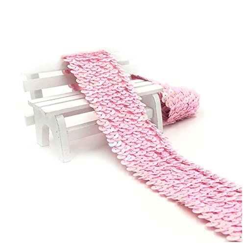 SHTGOI 1 Rollen Paillettenband 48mm Breit Glitzer Pailletten Band 10 m Lang Stretch Paillettenbesatz Paillettenborte Paillettenrolle für Tanzbekleidungen Nähen DIY Handwerk Stirnband Rosa von SHTGOI