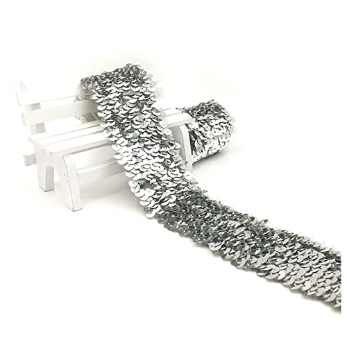 SHTGOI 1 Rollen Paillettenband 48mm Breit Glitzer Pailletten Band 10 m Lang Stretch Paillettenbesatz Paillettenborte Paillettenrolle für Tanzbekleidungen Nähen DIY Handwerk Stirnband Silber von SHTGOI