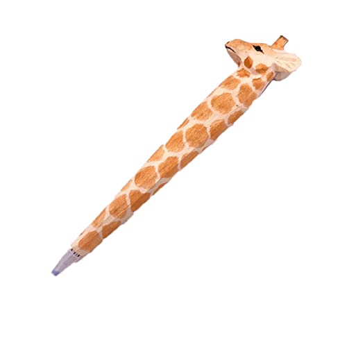 SHTGOI 1 Stück Handgemachte Holz Geschnitzt Tier-Kugelschreiber Süße Tiermotiv Kreativer Stift Kugelscheinstift aus Naturholz für Home Office Schulpartei Kinder Geschenk Giraffe von SHTGOI