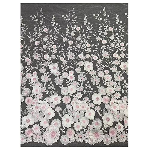 SHTGOI 1 Yard 3D Blumen Bestickte Spitzenstoff 125 cm Breite Tüll Spitze Stoff Stickereistoff Netzstoff für Nähen Kleid Braut Hochzeitskleid Hochzeit Party Dekoration Heimdekoration Rosa von SHTGOI