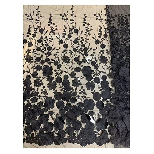 SHTGOI 1 Yard 3D Blumen Bestickte Spitzenstoff 125 cm Breite Tüll Spitze Stoff Stickereistoff Netzstoff für Nähen Kleid Braut Hochzeitskleid Hochzeit Party Dekoration Heimdekoration Schwarz von SHTGOI