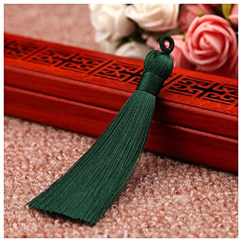 SHTGOI 10 Stück 8 cm Quasten Handgemachte Troddel Anhänger Fransen mit Ice Silky Kordel Schlaufen Floss Lesezeichen Quasten Tassel für Schmuck Souvenir DIY Kleidung Handwerk Zubehör Dunkelgrün von SHTGOI