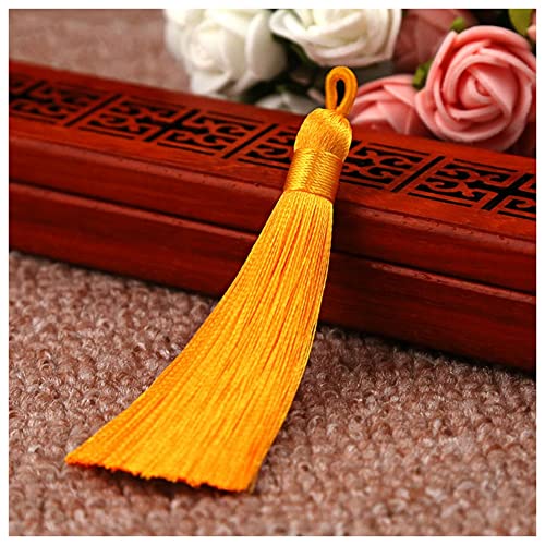 SHTGOI 10 Stück 8 cm Quasten Handgemachte Troddel Anhänger Fransen mit Ice Silky Kordel Schlaufen Floss Lesezeichen Quasten Tassel für Schmuck Souvenir DIY Kleidung Handwerk Zubehör Gelb von SHTGOI