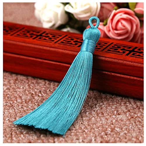 SHTGOI 10 Stück 8 cm Quasten Handgemachte Troddel Anhänger Fransen mit Ice Silky Kordel Schlaufen Floss Lesezeichen Quasten Tassel für Schmuck Souvenir DIY Kleidung Handwerk Zubehör Hellblau von SHTGOI