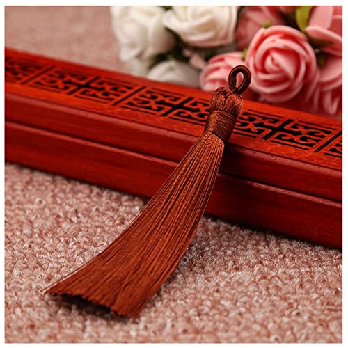 SHTGOI 10 Stück 8 cm Quasten Handgemachte Troddel Anhänger Fransen mit Ice Silky Kordel Schlaufen Floss Lesezeichen Quasten Tassel für Schmuck Souvenir DIY Kleidung Handwerk Zubehör Hellbraun von SHTGOI