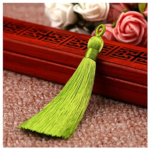 SHTGOI 10 Stück 8 cm Quasten Handgemachte Troddel Anhänger Fransen mit Ice Silky Kordel Schlaufen Floss Lesezeichen Quasten Tassel für Schmuck Souvenir DIY Kleidung Handwerk Zubehör Hellgrün von SHTGOI