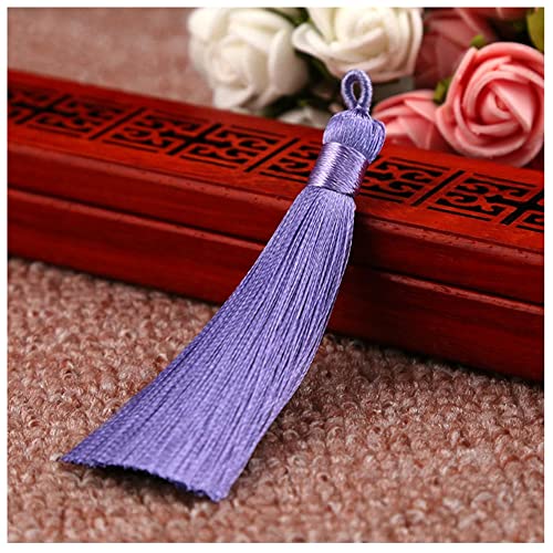 SHTGOI 10 Stück 8 cm Quasten Handgemachte Troddel Anhänger Fransen mit Ice Silky Kordel Schlaufen Floss Lesezeichen Quasten Tassel für Schmuck Souvenir DIY Kleidung Handwerk Zubehör Hells Lila von SHTGOI