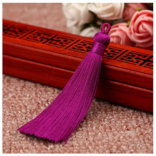 SHTGOI 10 Stück 8 cm Quasten Handgemachte Troddel Anhänger Fransen mit Ice Silky Kordel Schlaufen Floss Lesezeichen Quasten Tassel für Schmuck Souvenir DIY Kleidung Handwerk Zubehör Rosarot von SHTGOI