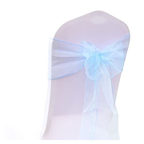 SHTGOI 10 Stück Organza Stuhl Schärpen Schleifen Bänder Stuhlhusse Tüll Stuhlschleifen Stuhlschärpe für Hochzeit Geburtstag Party Empfang Bankette Dekoration 18 x 275 cm Hellblau von SHTGOI