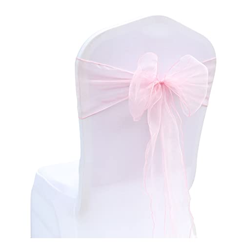 SHTGOI 10 Stück Organza Stuhl Schärpen Schleifen Bänder Stuhlhusse Tüll Stuhlschleifen Stuhlschärpe für Hochzeit Geburtstag Party Empfang Bankette Dekoration 18 x 275 cm Hellrosa von SHTGOI