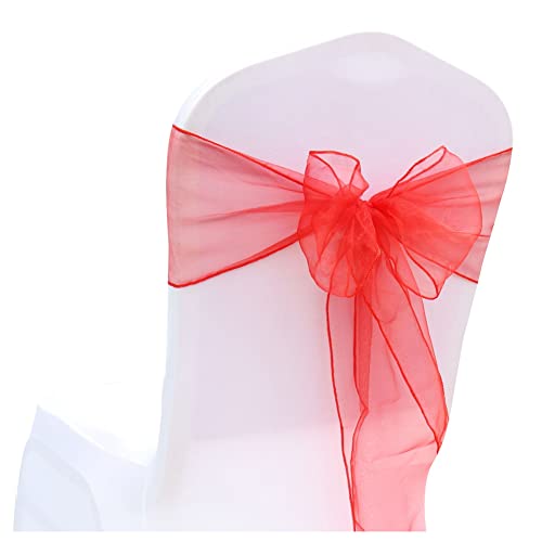 SHTGOI 10 Stück Organza Stuhl Schärpen Schleifen Bänder Stuhlhusse Tüll Stuhlschleifen Stuhlschärpe für Hochzeit Geburtstag Party Empfang Bankette Dekoration 18 x 275 cm Rot von SHTGOI