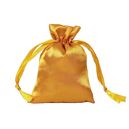 SHTGOI 10 Stück Satinbeutel Kleine Organzasäckchen Seide Schmuckbeutel Hochzeit Säckchen Stoff Bunt Geschenkbeutel Artefakt Tasche mit Kordelzug für Hochzeit Geburtstag Festival Party Gold von SHTGOI