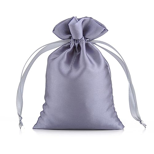 SHTGOI 10 Stück Satinbeutel Kleine Organzasäckchen Seide Schmuckbeutel Hochzeit Säckchen Stoff Bunt Geschenkbeutel Artefakt Tasche mit Kordelzug für Hochzeit Geburtstag Festival Party Grau von SHTGOI