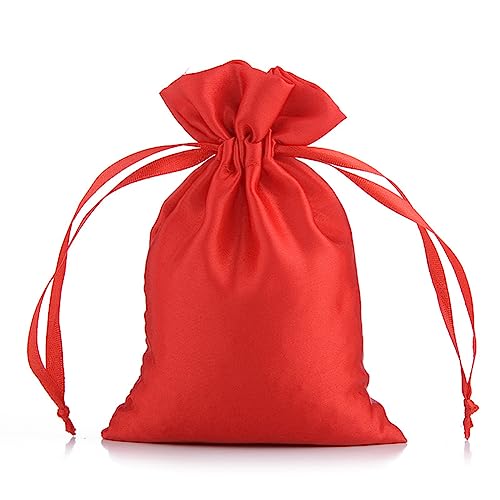 SHTGOI 10 Stück Satinbeutel Kleine Organzasäckchen Seide Schmuckbeutel Hochzeit Säckchen Stoff Bunt Geschenkbeutel Artefakt Tasche mit Kordelzug für Hochzeit Geburtstag Festival Party Rot von SHTGOI