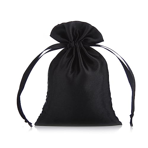 SHTGOI 10 Stück Satinbeutel Kleine Organzasäckchen Seide Schmuckbeutel Hochzeit Säckchen Stoff Bunt Geschenkbeutel Artefakt Tasche mit Kordelzug für Hochzeit Geburtstag Festival Party Schwarz von SHTGOI