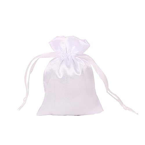 SHTGOI 10 Stück Satinbeutel Kleine Organzasäckchen Seide Schmuckbeutel Hochzeit Säckchen Stoff Bunt Geschenkbeutel Artefakt Tasche mit Kordelzug für Hochzeit Geburtstag Festival Party Weiß von SHTGOI