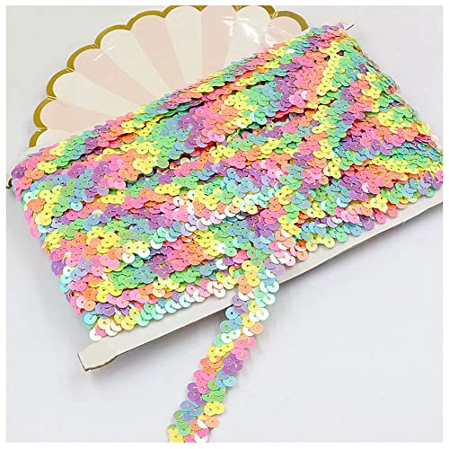 SHTGOI 10 Yards Pailletten Bänder Elastisch Glitzer Paillettenbesatz 2 cm Breite Paillettenband Trim 2-Reihiger Paillettenborte Stoffband für DIY Nähen Kleidung Handwerk Deko Bunt 1# von SHTGOI