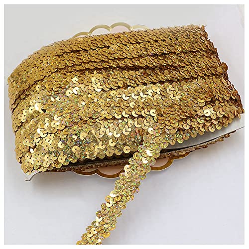 SHTGOI 10 Yards Pailletten Bänder Elastisch Glitzer Paillettenbesatz 2 cm Breite Paillettenband Trim 2-Reihiger Paillettenborte Stoffband für DIY Nähen Kleidung Handwerk Deko Lasergold 1# von SHTGOI