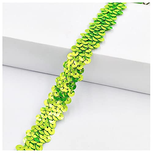 SHTGOI 10 Yards Pailletten Bänder Elastisch Glitzer Paillettenbesatz 2 cm Breite Paillettenband Trim 2-Reihiger Paillettenborte Stoffband für DIY Nähen Kleidung Handwerk Deko Leuchtendes Grün von SHTGOI