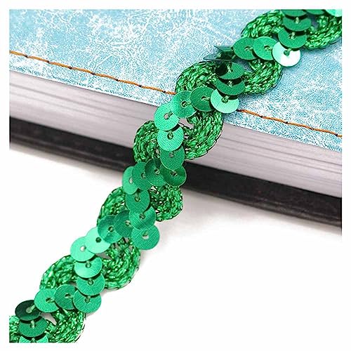 SHTGOI 10 Yards Paillettenband 1.5 cm Breite Paillettenbesatz Elastisch Pailletten Spitzenborte Trim Paillettenborte Glitzer Zierband Geflochten Dekoband für DIY Nähen Kleidung Handwerk Grün von SHTGOI