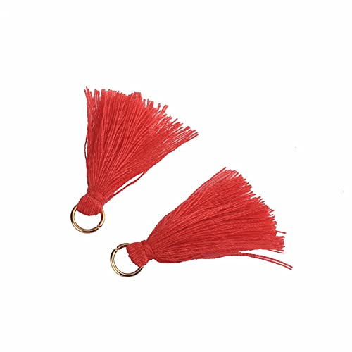 SHTGOI 100 Stück Bunt Mini Quasten 3cm Klein Troddel Handgemachte Baumwolle Troddeln Tassel Anhänger für DIY Handwerk Schmuck Souvenir Zubehör Schlüsselanhänger Lesezeichen Armbänder Wassermelonenrot von SHTGOI