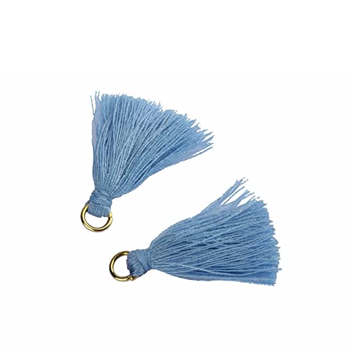 SHTGOI 100 Stück Bunt Mini Quasten 3cm Klein Troddel Handgemachte Baumwolle Troddeln Tassel Anhänger für DIY Handwerk Schmuck Souvenir Zubehör Schlüsselanhänger Lesezeichen Armbänder Himmelblau von SHTGOI