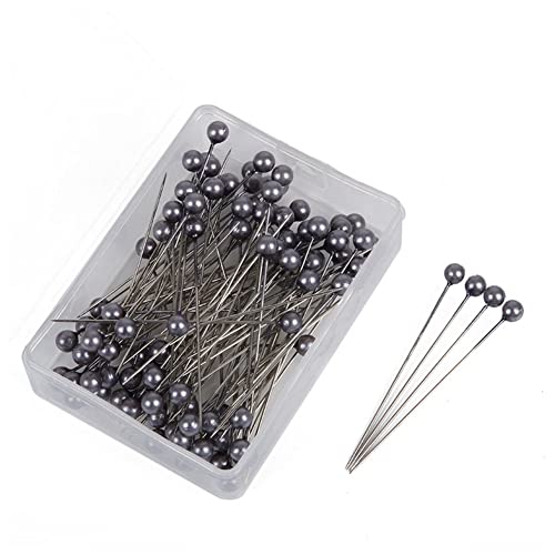 SHTGOI 100 Stück Perlen Stecknadeln Geradem Kopf Blumennadeln Klare Diamant Kristallstifte Kopfnadeln Perle Nadeln Diamantnadel Kristall Pins für DIY Schmuckherstellung Nähen Hochzeit Blume Grau von SHTGOI