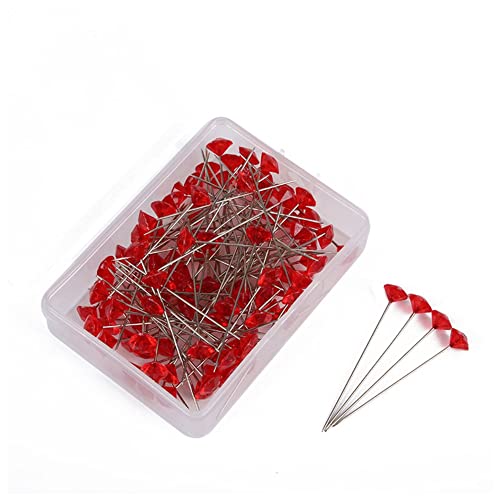 SHTGOI 100 Stück Perlen Stecknadeln Geradem Kopf Blumennadeln Klare Diamant Kristallstifte Kopfnadeln Perle Nadeln Diamantnadel Kristall Pins für DIY Schmuckherstellung Nähen Hochzeit Blume Rot von SHTGOI