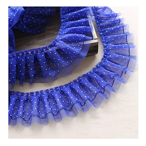 SHTGOI 1Yard Spitzenband Doppelt Tüll Spitzenbordüre mit Gepunktetes Plissiertes Organza Stoffbesatz Punkte Rüschenborte für DIY-Handwerk, Dekoration, handgefertigter Kragen Nebel blau von SHTGOI